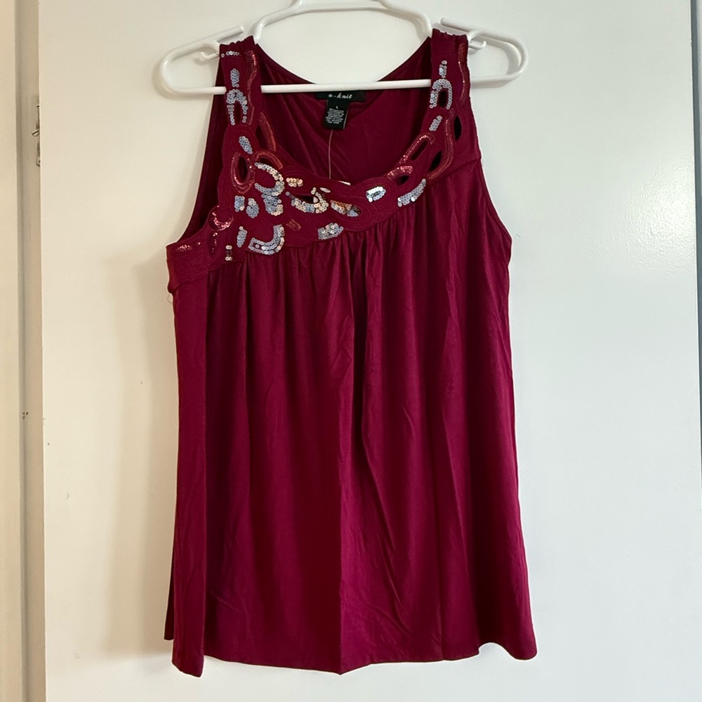 Red Embellished Sleeveless Tank Top